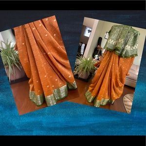 🔹Stunning Georgette Indian saree with gold buttis